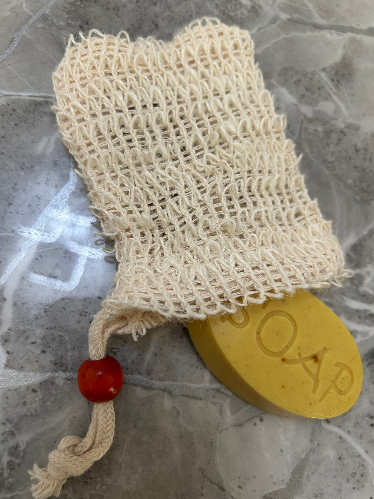 Tumeric and honey moisturising soap plus sisal soap bag